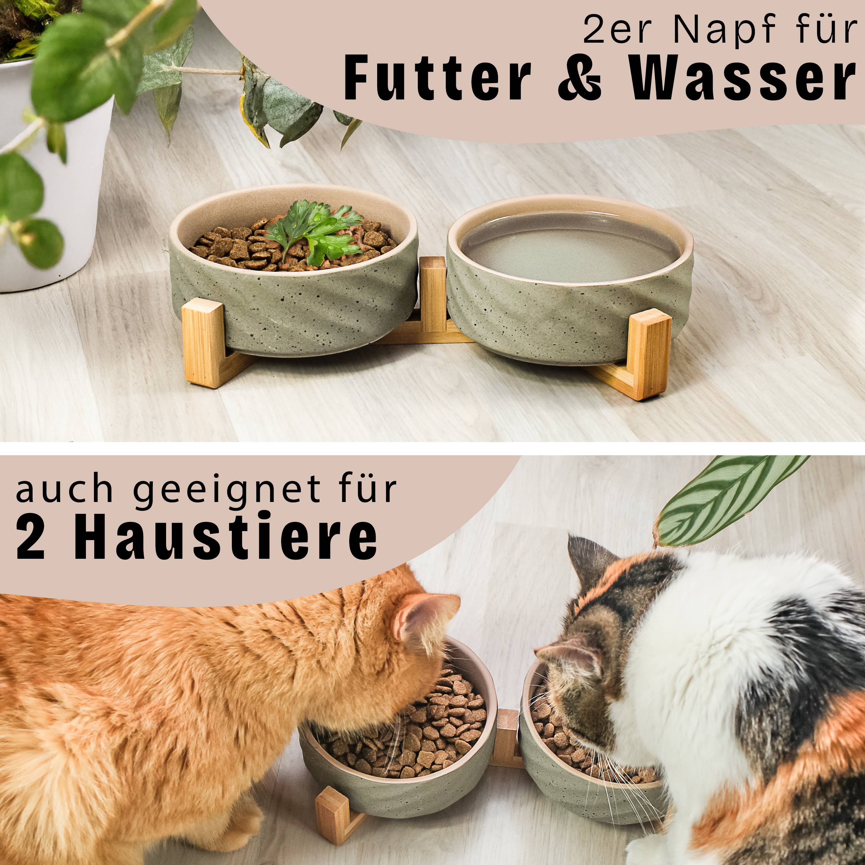 ne&no - Wholesale Pet Bowl - Cat/Dog - ne&no® Ceramic Double Feeding Bowl with Bamboo Stand I Set of 27