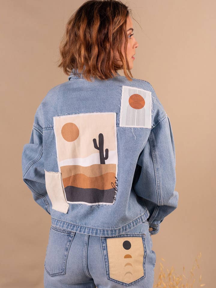 Women's Light Blue Patterned Organic Cotton Denim Jacket - Jeanne for wholesale by Nagev