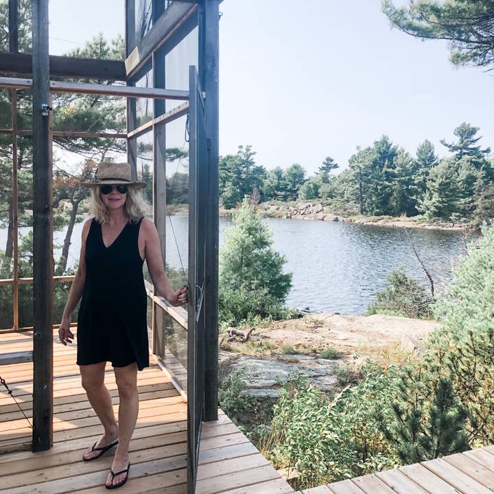 The Island Nightdress - Dusk (Black)/Pink Trim for wholesale by Mimi Island Loungewear