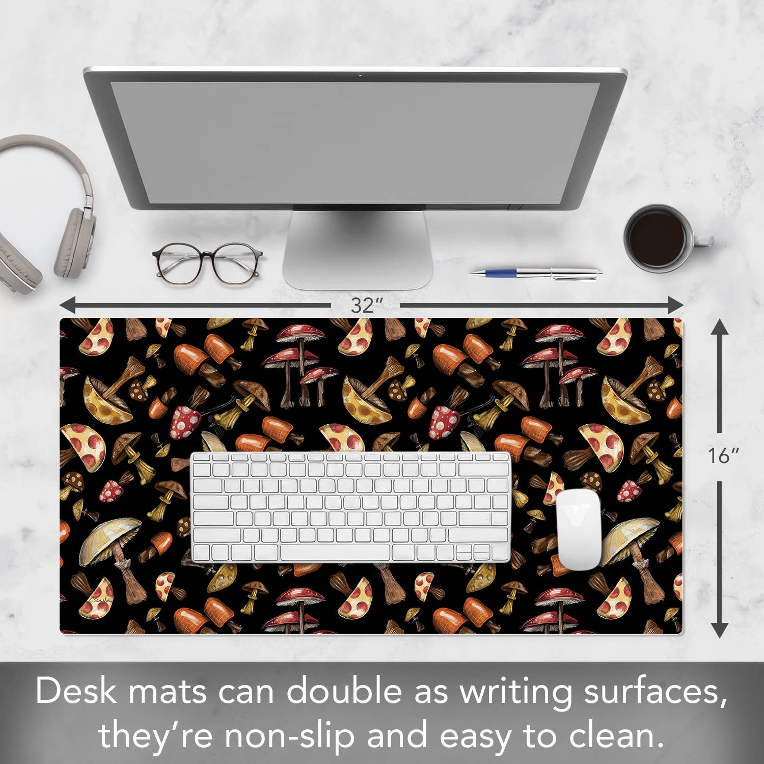 CounterArt/Highland Home/Thirstystone – wholesale Desk pad – Large Waterproof Desk Protector-Mushroom Madness 32” x 16" 1