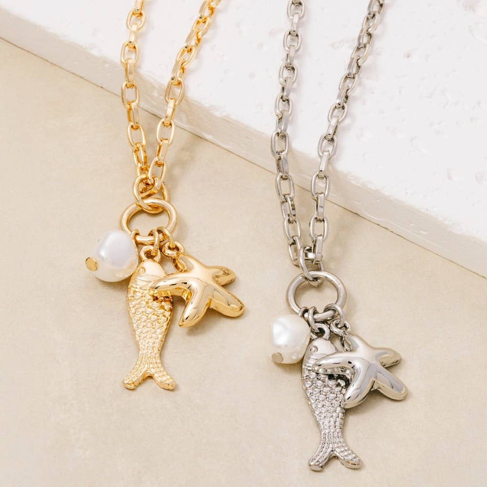 The Looks by Fame Accessories - Wholesale Pendant/Charm Necklace - Fish Pearl And Starfish Pendants Necklace0
