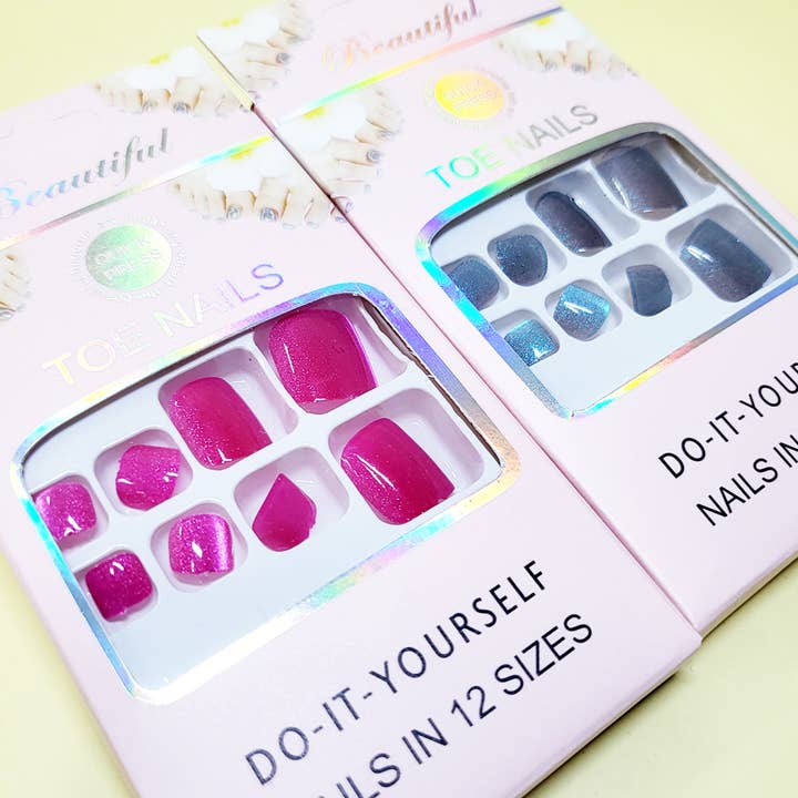 Assorted Color Women Pre Glued Press On Toe Nail Set for wholesale on Faire