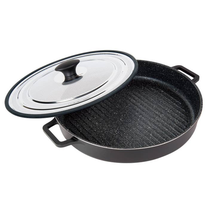 MASTERPAN Nonstick Stovetop Oven Grill Pan & Stainless Steel Lid, Black 12" (30cm) for wholesale by Masterpan Inc.
