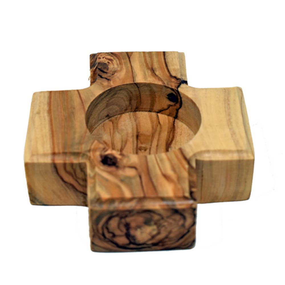 Fair to Trade Ltd - Wholesale Candle Holder - Hand Carved Holy Land Olive Wood Cross Tea Light Holder1