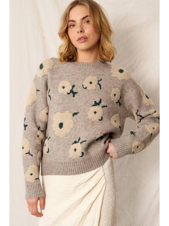 Grey Green Flower Cloud Pullover Sweater for wholesale on Faire5