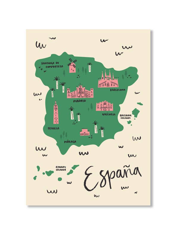 Mapa ilustrado de España para venta al por mayor de Happy Go Lucky