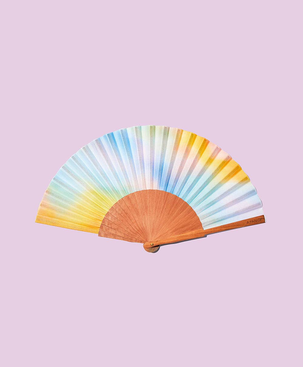 A FAN OF - Wholesale Party/Paper Folding Fan - AURORA SKIES Fan - 23 cm - Blue, yellow, pink3