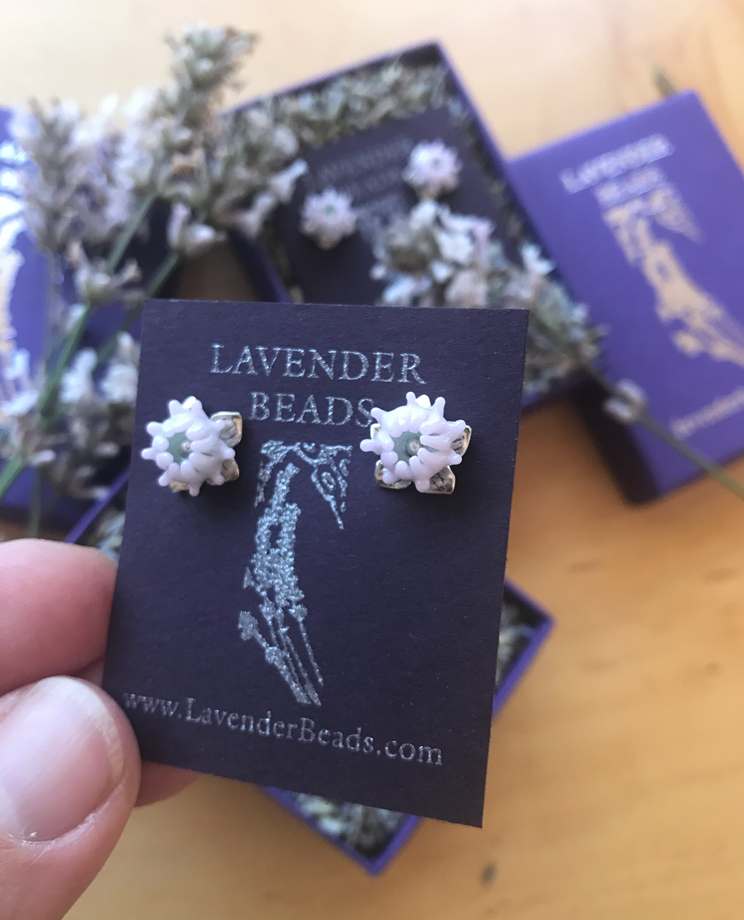 Lavender Beads - Wholesale Stud/Post Earrings - Lavender Bud Studs Handcrafted Glass, Silver Post Earrings7