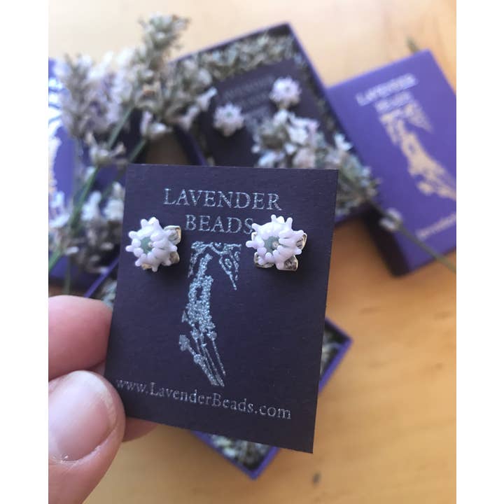 Lavender Beads - Wholesale Stud/Post Earrings - Lavender Bud Studs Handcrafted Glass, Silver Post Earrings7