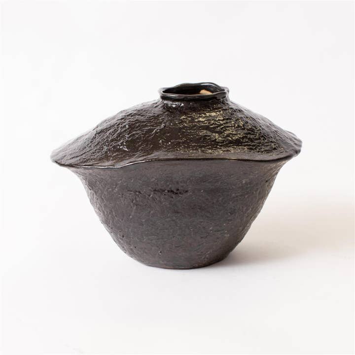 Audrey's Home & Gift - Wholesale Vase - Vase - Black Reactive Glaze Asymmetrical, Med (Pk/02)2