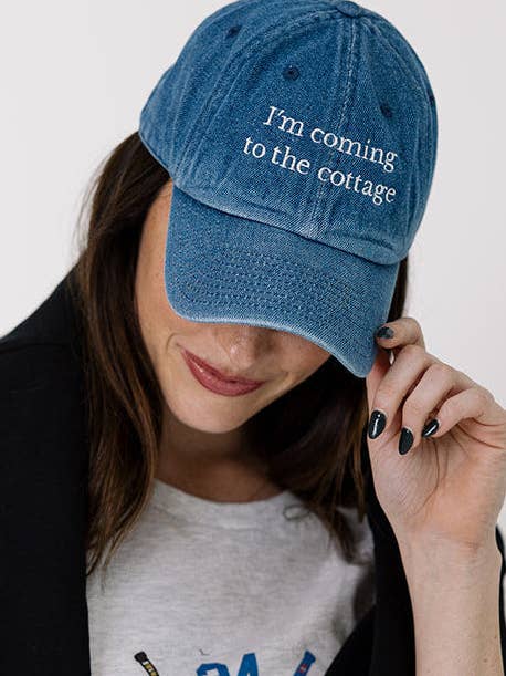 I'm coming to the cottage hat in denim for wholesale by Girl Tribe Co