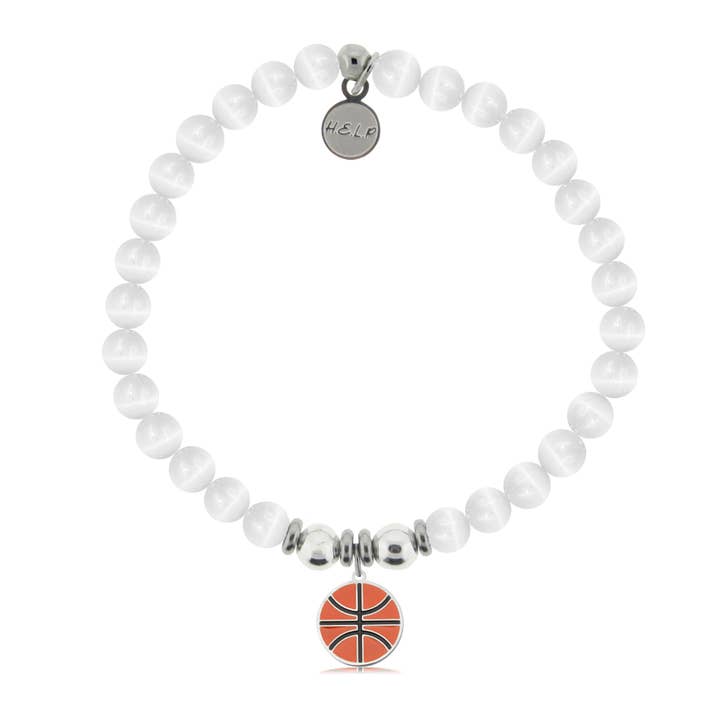 Basketball Charm with White Cats Eye Charity Bracelet for wholesale by H.E.L.P