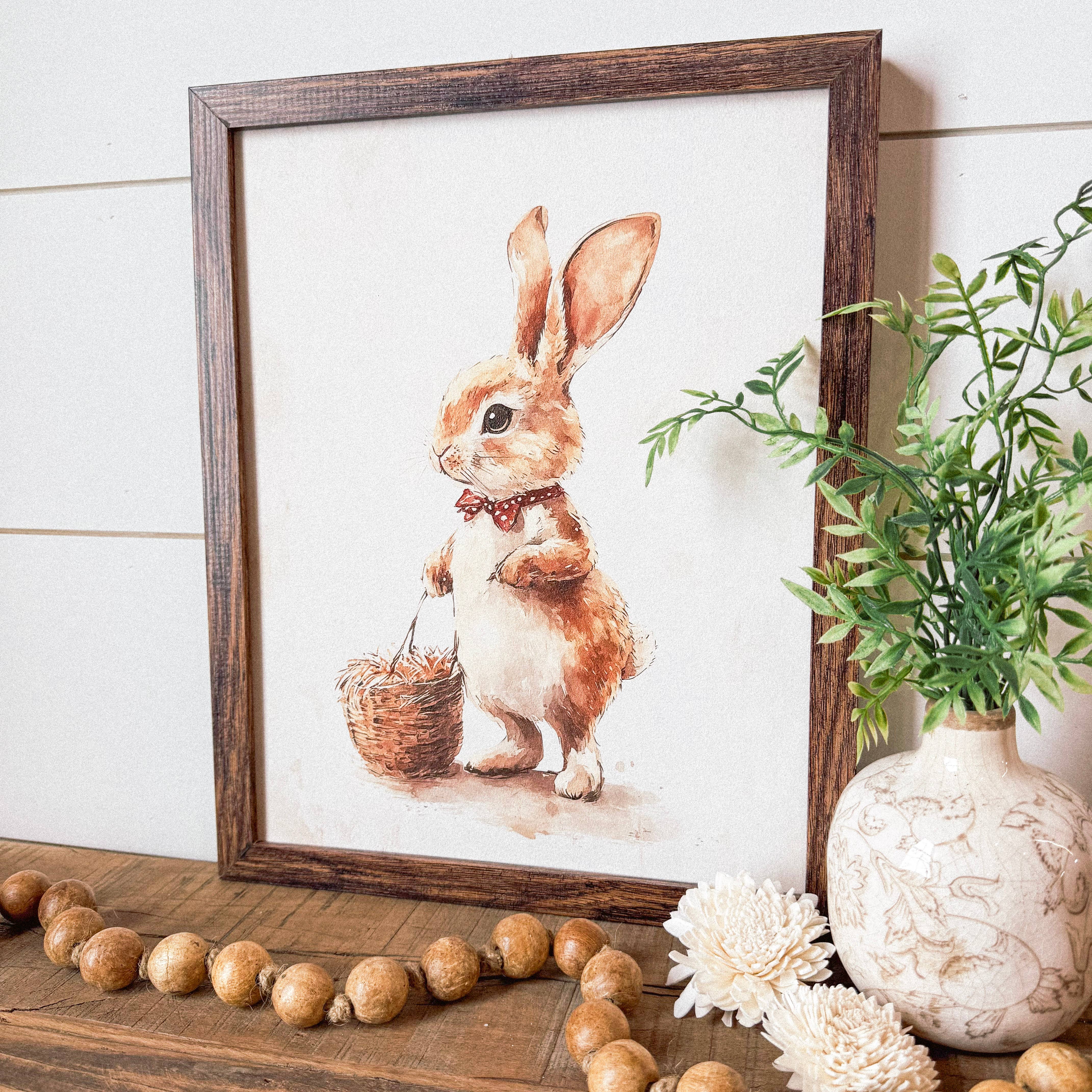 WillowBee Signs & Designs – wholesale Sign – Vintage Rabbit with Straw Basket Wall Art Sign1