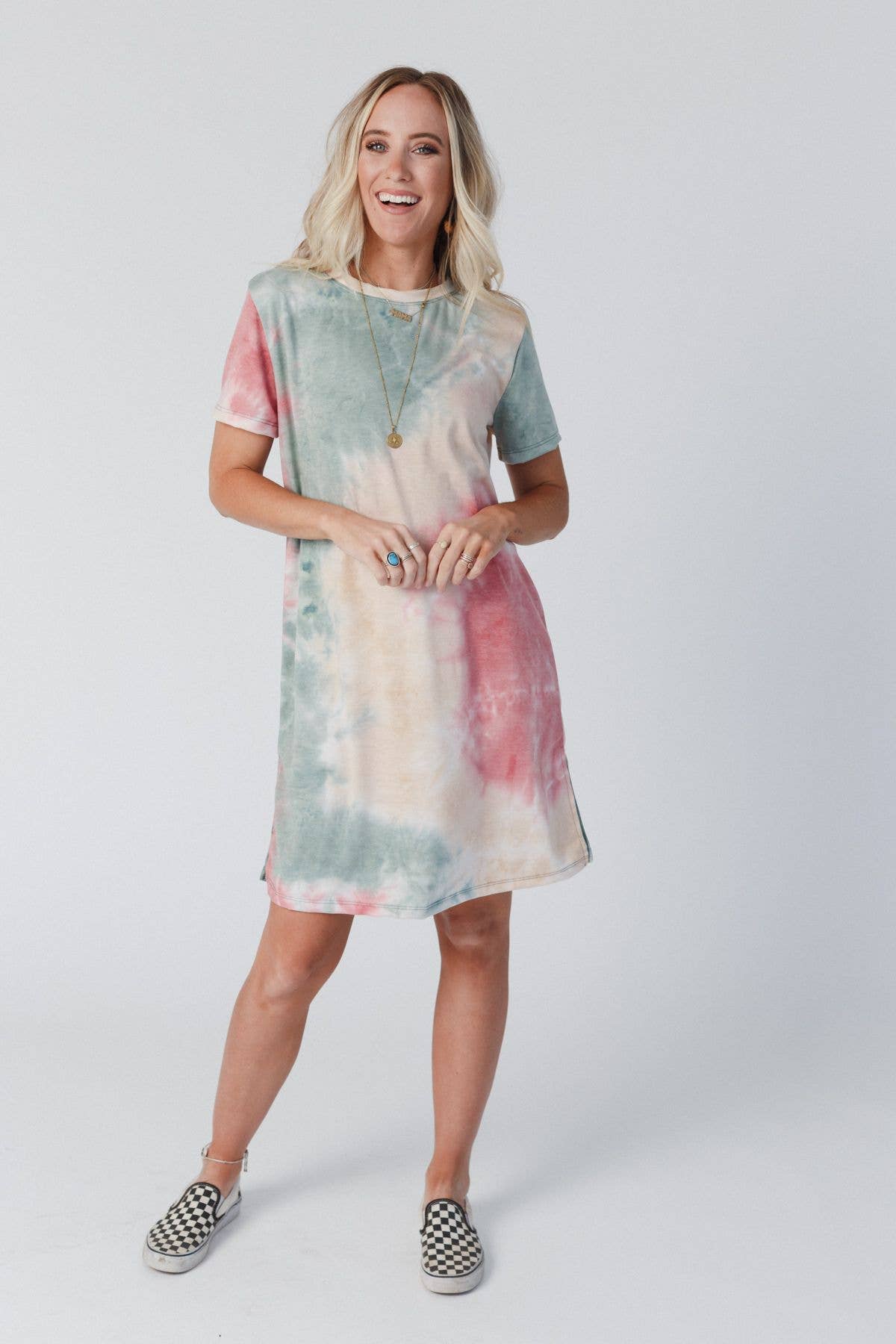 Three Bird Nest - Wholesale Dress - Women's - On The Daily Oversized Slit Tee Dress - Tie Dye5