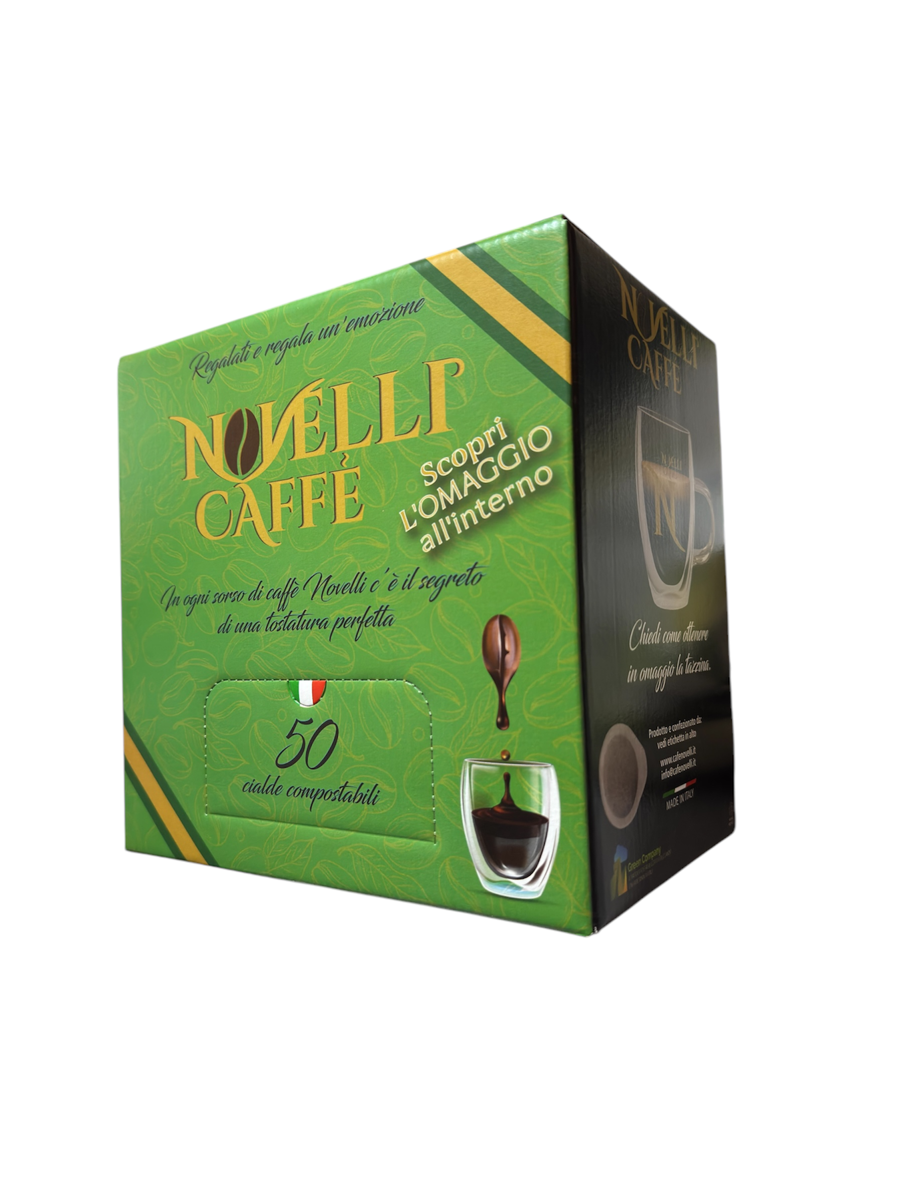 Novelli caffè - Wholesale Oploskoffie/espresso - Novelli Caffè Crema Dek 50 cafeïnevrije cups + cadeau1
