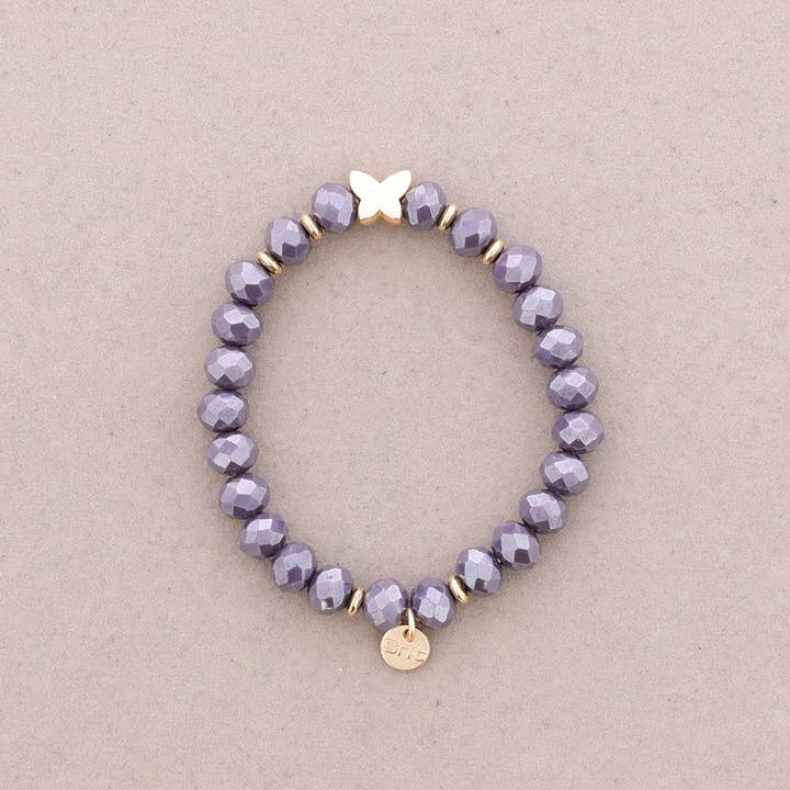 Sonata - Wholesale Beaded Bracelet - Elastic Bracelet with Faceted Crystal Butterfly Metal9