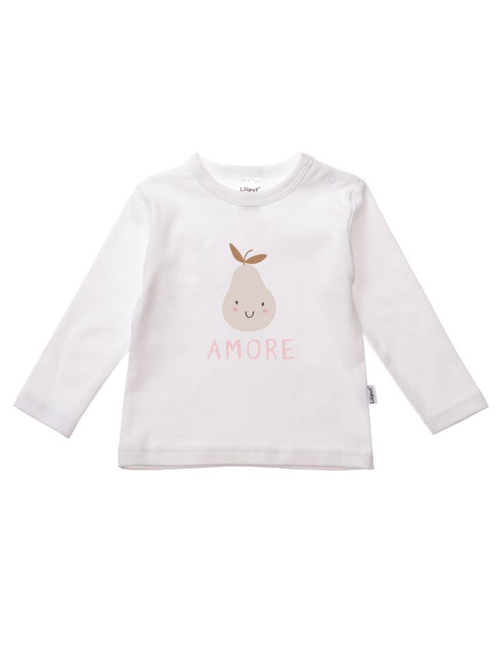 Long-sleeve shirt in white with cute pear print Amore for wholesale by Liliput