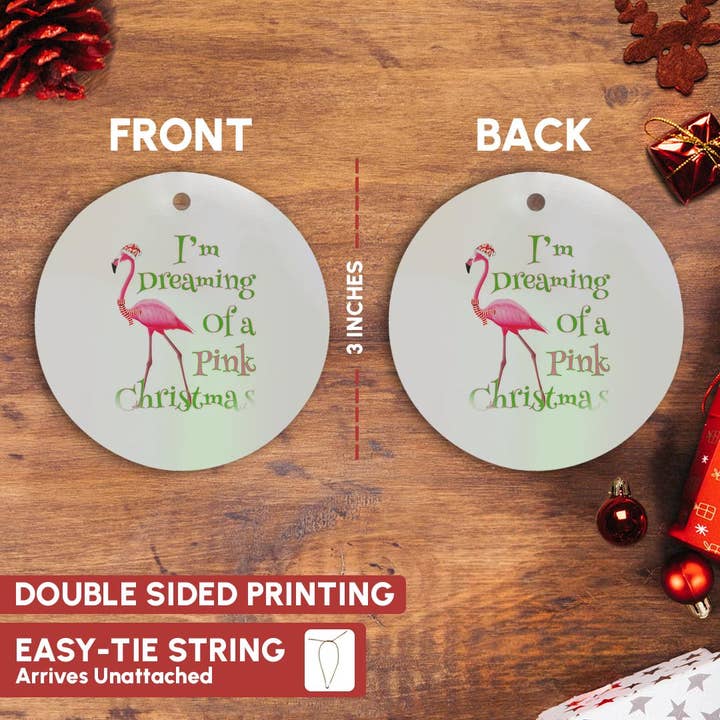3dRose - Wholesale Ornament - 3dRose, Im Dreaming of a Pink Christmas beach xmas with pink flamingo, Ornament2