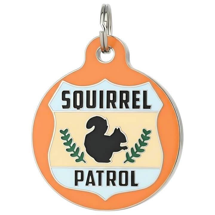 Enamel Dog Tag w/Scannable Pet ID - Squirrel Patrol *Orange for wholesale by Bad Tags