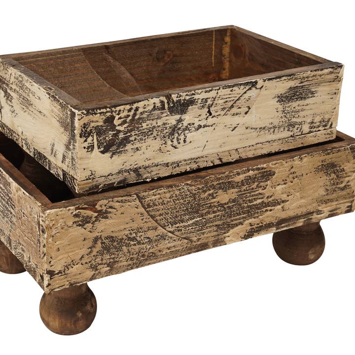 Temple Garden Planter Set 2-Farmhouse Trays-Antiqued White for wholesale by My Amigos Imports