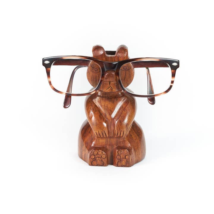 Matr Boomie Fair Trade - Wholesale Eyewear Cases & Holders - Unisex - Bear Eyeglasses Holder Stand - Handcrafted Sheesham Wood
