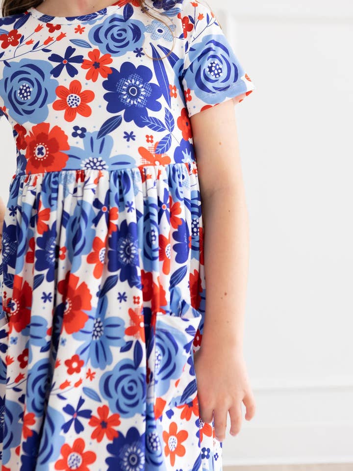 Mila & Rose - Wholesale Dress - Kids - Happy 4th Floral Floral S/S Pocket Twirl Dress