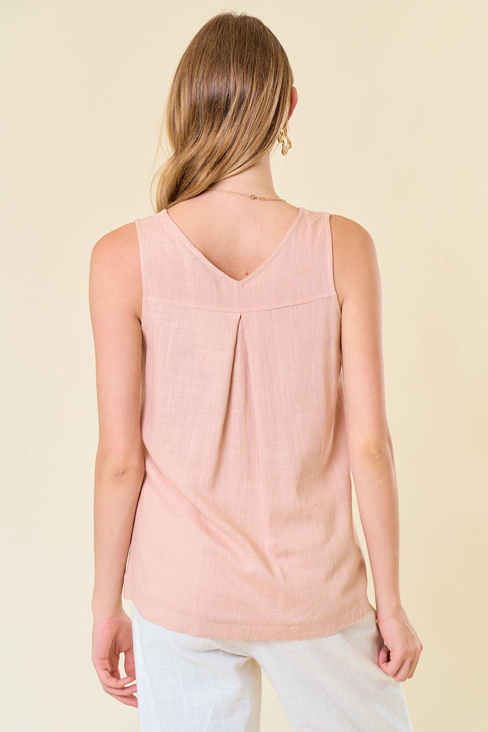 Peach Blush Double V-neck Top With Side Placket - 40573T for wholesale on Faire3