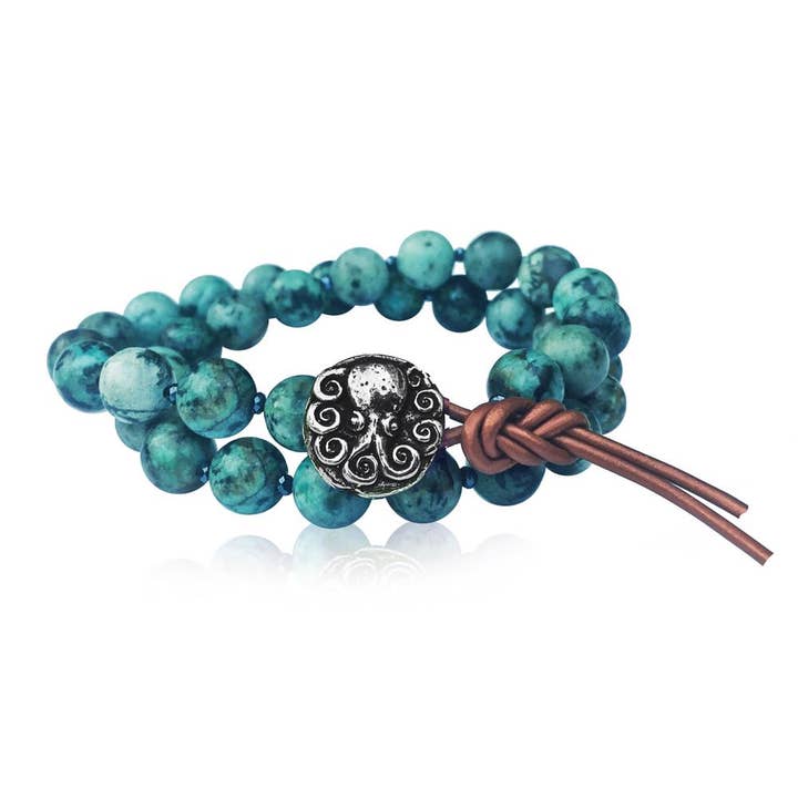 Turquoise Wrap Bracelet with Octopus to Symbolize Adaptability for wholesale by Gogh Jewelry Design