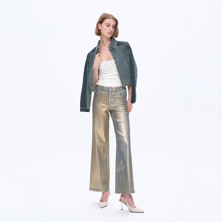 GOLDEN HIGH RISE WIDE LEG DENIM JEANS WITH FINISHED HEM BYW8180 for wholesale on Faire