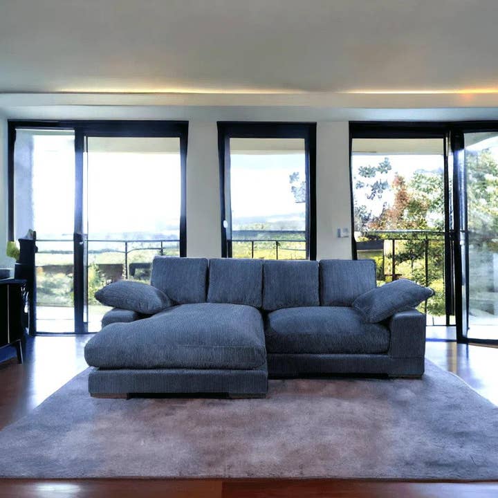 LOOMLAN - Wholesale Sofa - Blue Corduroy Reversible Sectional Chaise3