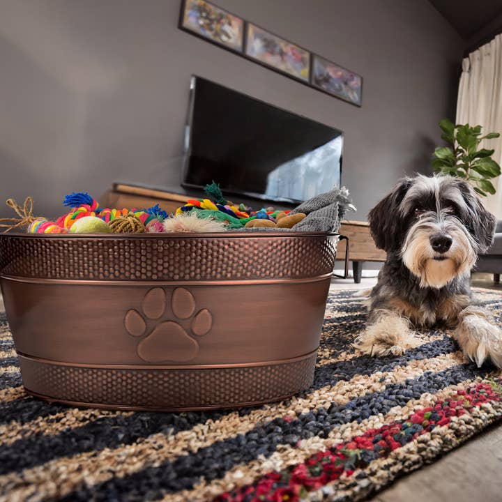 Brekx - Venta al por mayor Contenedor para juguetes - Papelera indestructible para juguetes para perros, metal, cobre envejecido, grande3