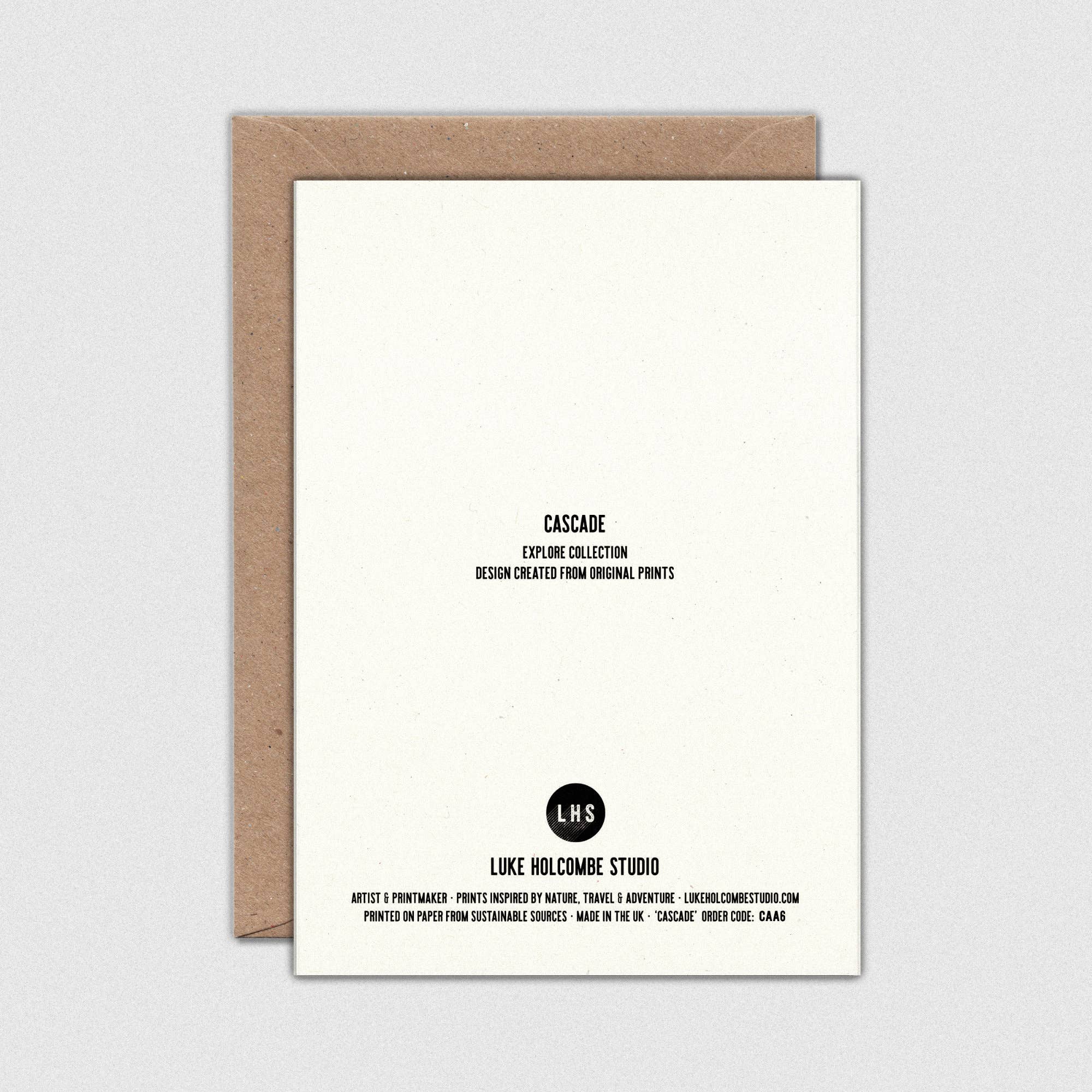 Luke Holcombe Studio – wholesale Everyday greeting card – Cascade Individual Card (A6) Waterfall Hiking Landscape5
