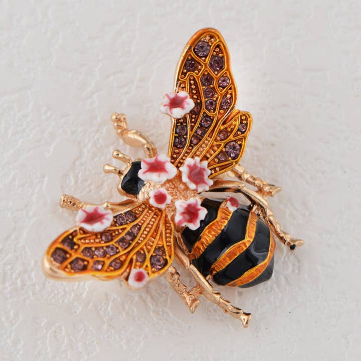 AK Brand – wholesale Brooch – Bee Brooch Pin Rhinestone Insect Flower Jewelry15