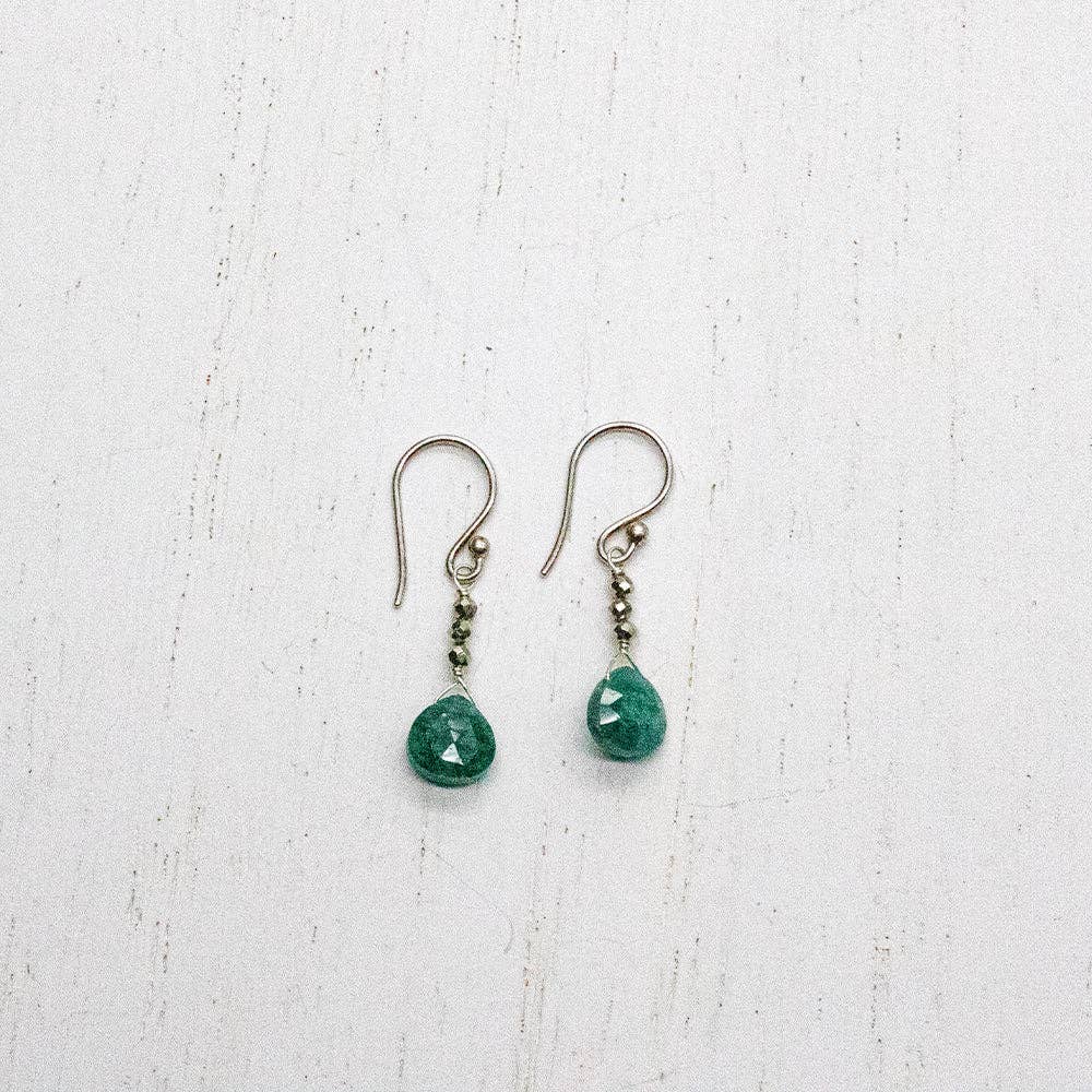 Susan Roberts Jewelry - Wholesale Dangle Earrings - Emerald & Silver Pyrite Raindrop Earrings1