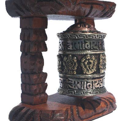 Single Prayer Wheel with Wood Frame W-0175 for wholesale by Dorjebajra Tibet Shop