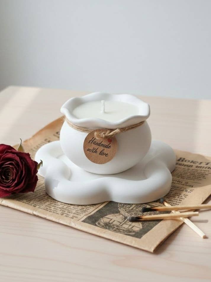 Druppelvormige Ambachtelijke Kaars & Tray Set | 100g Natuurlijke Kokos-Sojawas for wholesale by kanara Oud