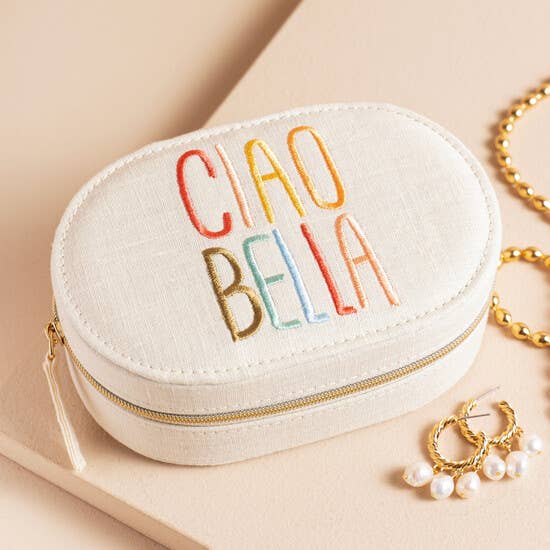 Lisa Angel – wholesale Jewellery box/organiser – Ciao Bella embroidered Oval travel Jewellery Case0