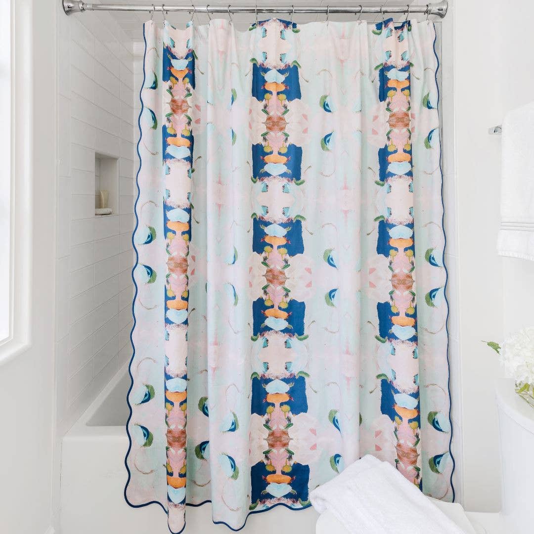 Laura Park Designs - Vendita all'ingrosso Tende da doccia - Monet's Garden - Tenda da doccia ondulata, colore: blu marino2