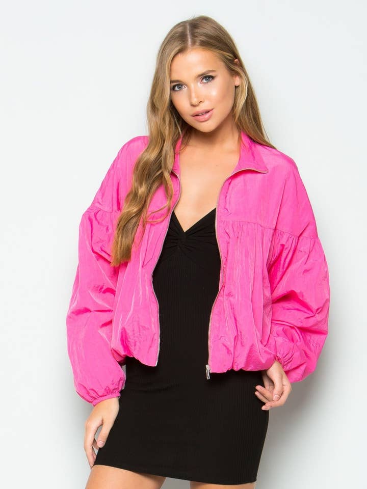 Lightweight Nylon Puffer Crop Jacket Fully Lined (Pink) for wholesale by Makers of Dreams