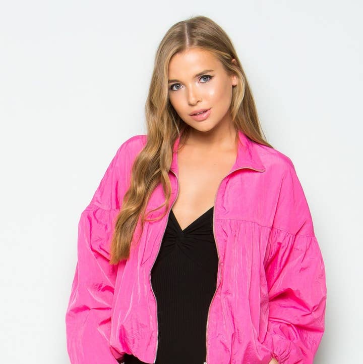 Lightweight Nylon Puffer Crop Jacket Fully Lined (Pink) for wholesale by Makers of Dreams