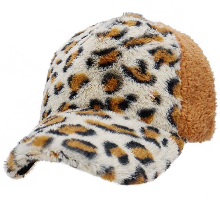 Cap Zone - Wholesale Baseball cap โ Women's - Leopard Fuzzy Faux Fur Fluffy Baseball Cap