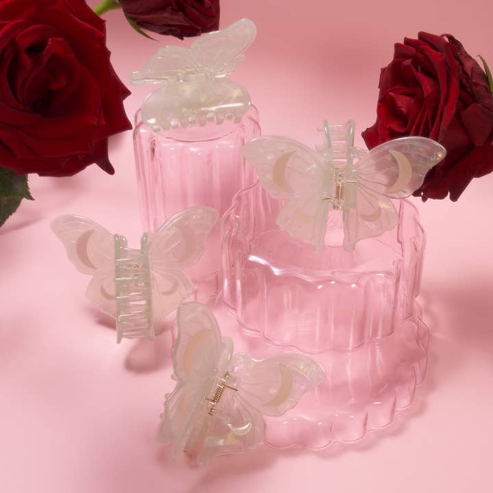 WINONA IRENE - Wholesale Hair Clip - Women's - Light Green Acetate Lunar Moth Hair Claw with Crescent Moons4