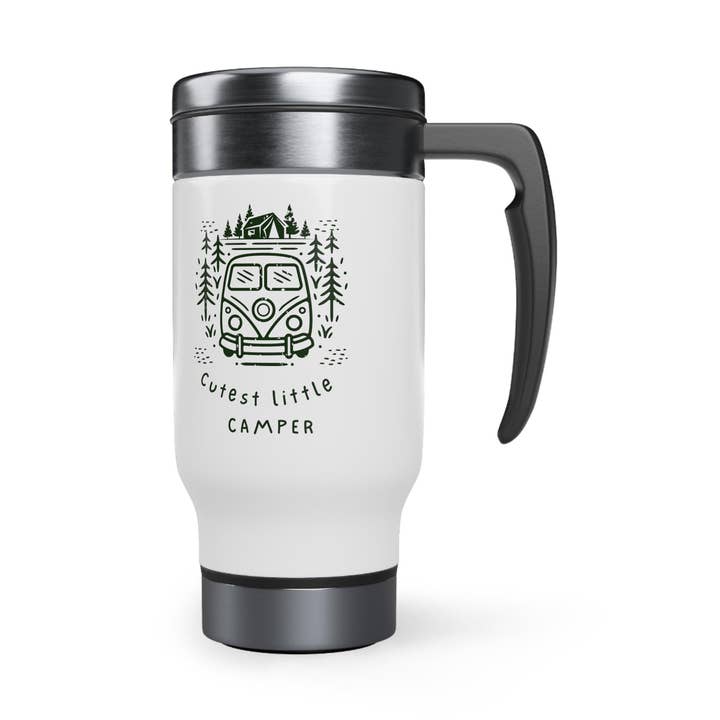 Tasse de voyage en acier inoxydable Cutest Little Camper avec poignée, 14 oz pour la vente par Wander Trails