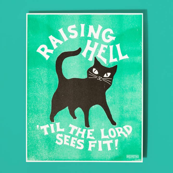 Bromstad Printing Co. - Venta al por mayor Ilustración - Raising Hell Cat - Impresión risográfica