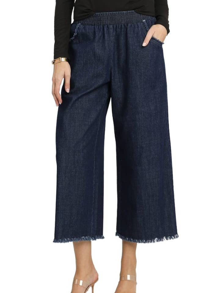 Washed Denim Pants With Fringe Hem for wholesale by Vanilla Monkey