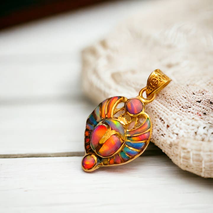 ALADDIN'S LAMP JEWELRY – wholesale Individual charm/pendant – Gold Winged Royal Scarab Of Rebirth Pinky Opal Pendant3