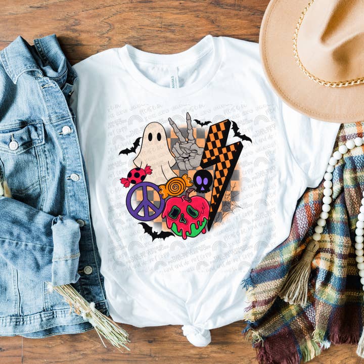 Halloween Skellie Peace Tee for wholesale by Hello Sunshine Boutique