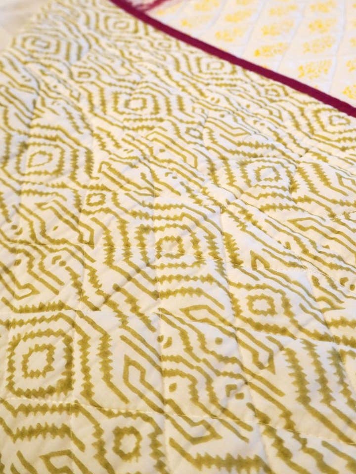 Jaipuri Yellow Ditsy Reversible Quilt/Bedspread for wholesale by Jaipur Bloc House