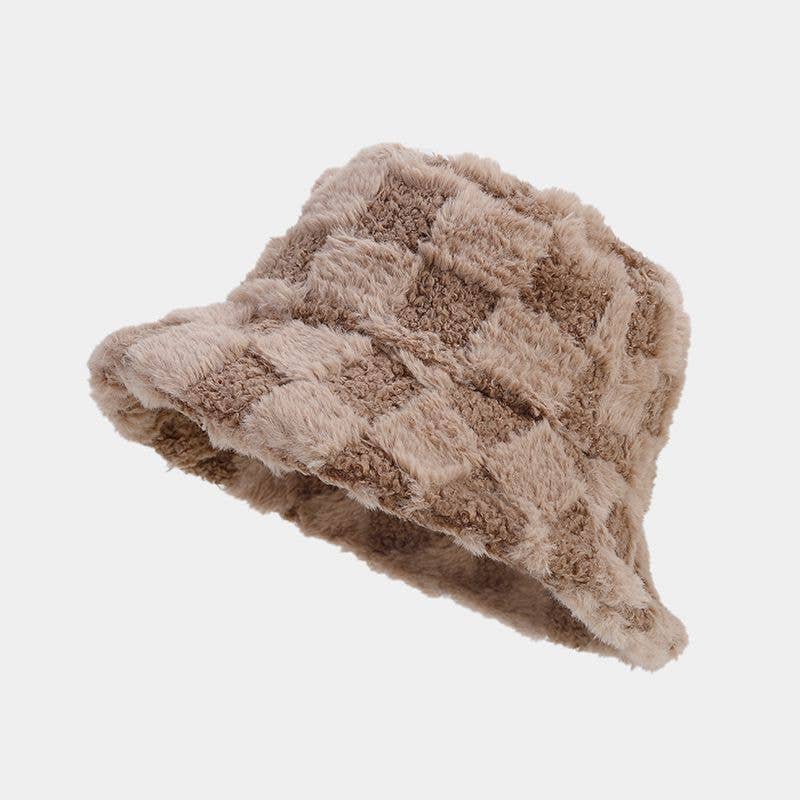 Dipped Shop – wholesale Bucket hat – Women's – Winter Fuzzy Trendy Plaid Thick Warm Bucket Hat DP25G74611