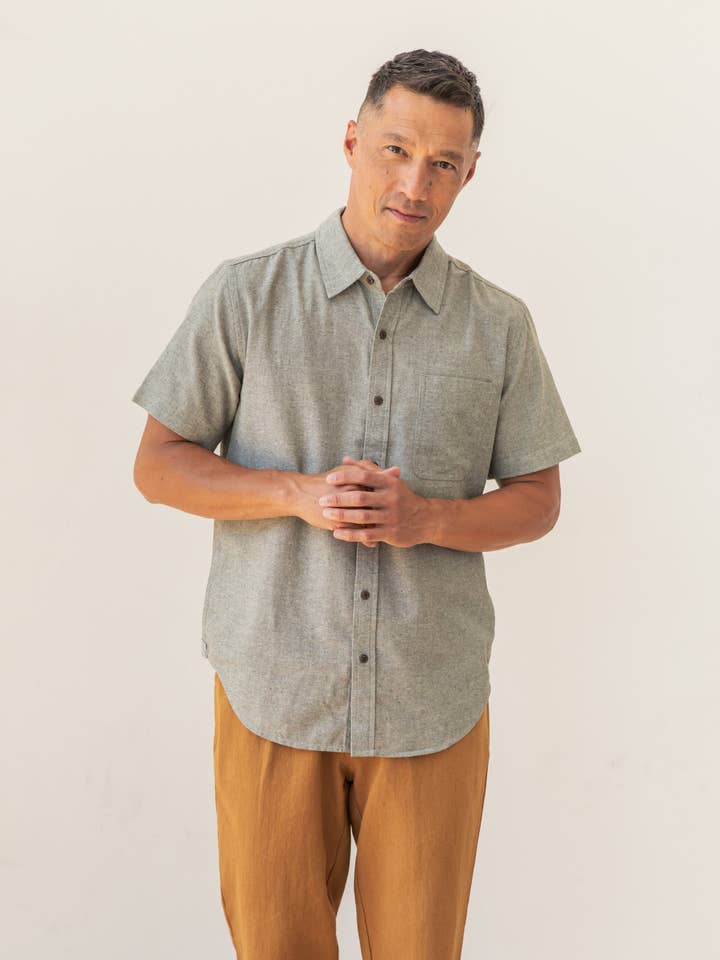 Malcolm Shirt / Sage Chambray for wholesale on Faire